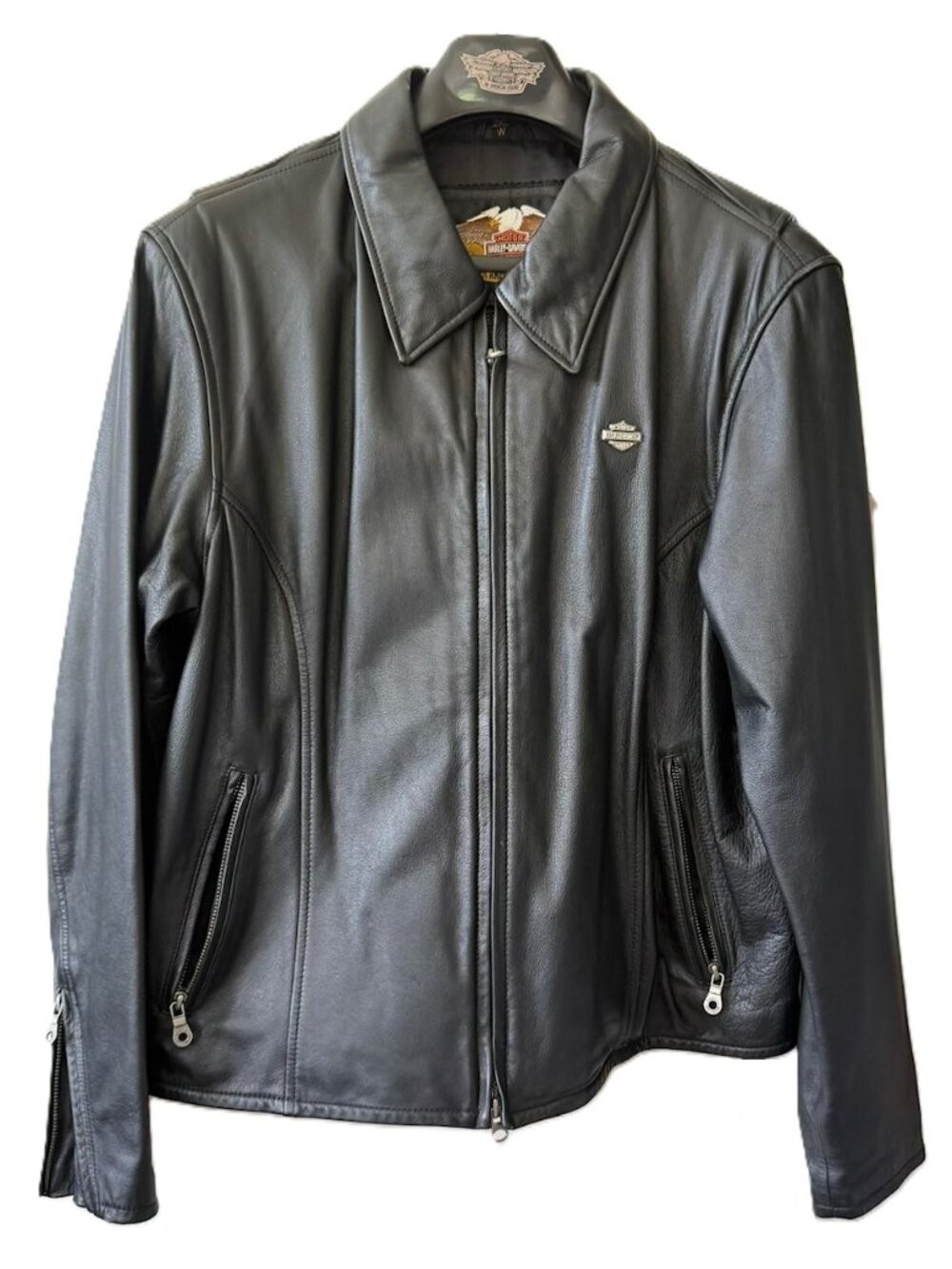 Women's Harley Davidson Black Leather Jacket, Polyester Lining, Zippers, 2XL